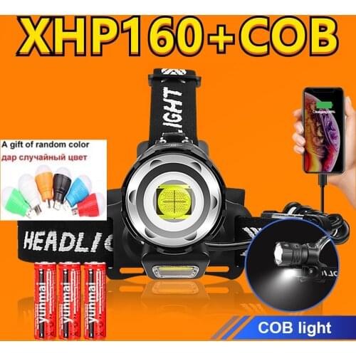 New Upgrade XHP160+COB Powerful Led Headlamp 18650 XHP90 Usb Rechargeable Head Flashlight Super Bright Zoom Fishing Head Lamp
