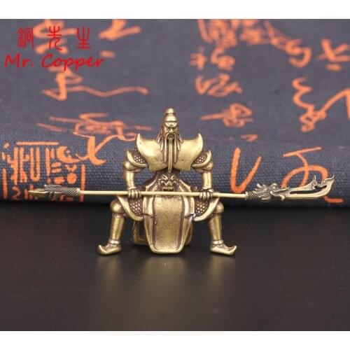 Antique Bronze Guan Gong Statue Desktop Ornament Copper Big Knife Chinese God of War Buddha Figurine Office Feng Shui Decoration
