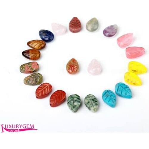 Natural Multicolor Stone Spacer Loose Beads High Quality 8x11mm Carve Leaves Shape DIY Gem Jewelry Accessories 32Pcs wk415