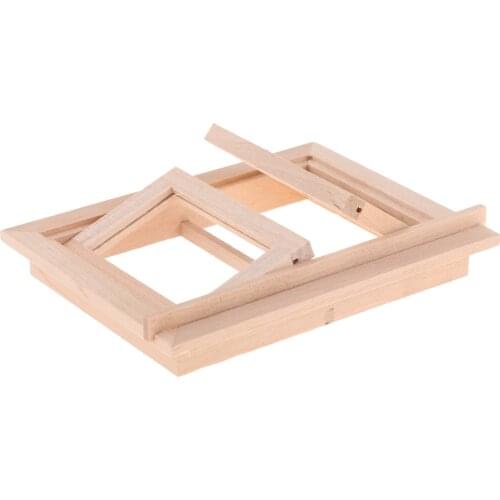 Unpainted 1/12 Dolls House Miniature Wooden 2 Pane Window Model DIY Accessories Collections