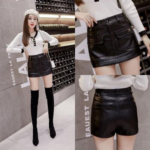 2020 new shorts womens autumn and winter bottoming boots hakama Korean version of thin double pocket shorts skirts
