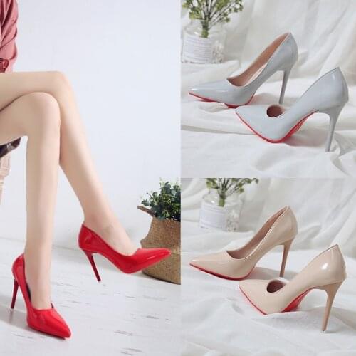 2020 new womens single shoes, work shoes, Korean version, pointed high heel, womens stiletto heel, patent leather red