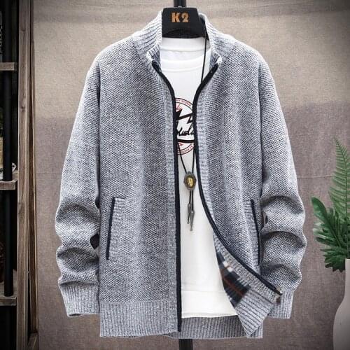 2021 Autumn Korean O-Neck Mens Sweaters with Thick and Velvet Mens Cardigan Knitted Sweatercoats Solid Jacket Male M-3XL