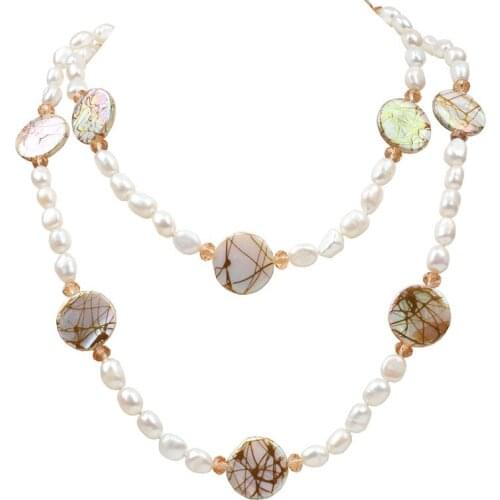 Free shipping 36 inch long natural white real pearl baroque shape hand knot women sweater necklace design wedding trendy gift