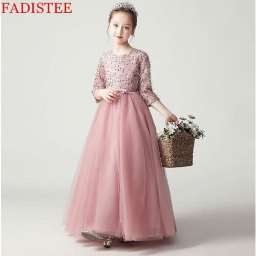 New Style Flower Girl Dresses O-neck Girl Wedding Party Dress First Communion Dress платье для девочки Three Quarter Seeves