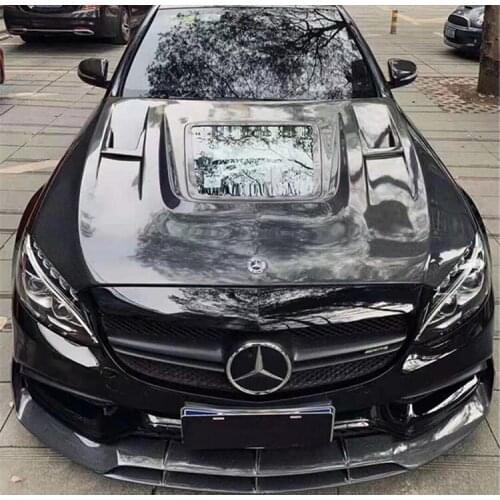 Transparent Glass Carbon Fiber Front Bumper Engine Hood Bonnet Vent Cover For Mercedes-Benz W205 C43 C63 AMG C200 C260 C300