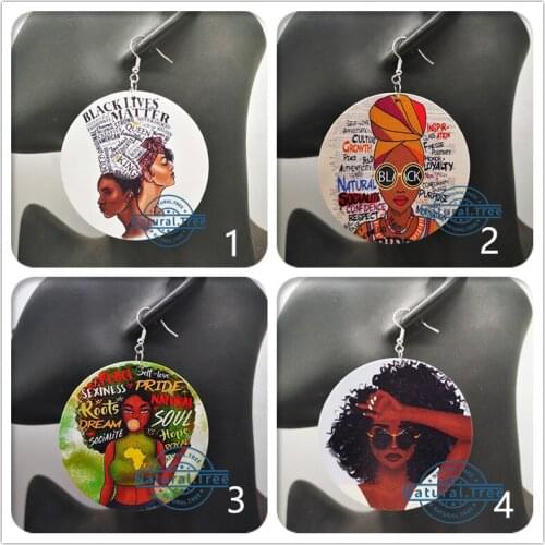 Free Shipping!African Black Girl Wooden Earrings