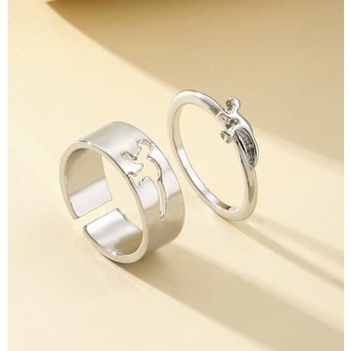 Cute Little Dinosaur Couples Thin Ring Wide Ring Fashion Simple All-match Engagement Jewelry Statement Women Sweetheart Gift