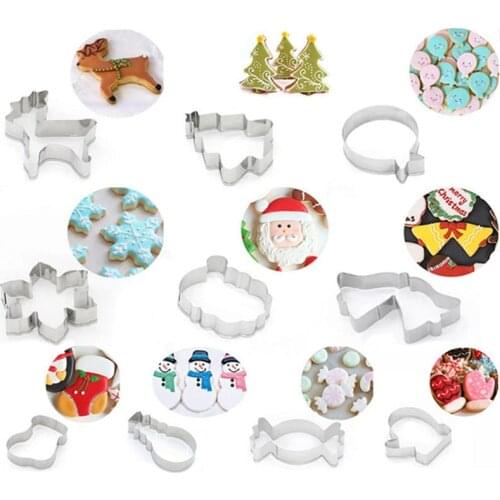 Snowflake Christmas Gingerbread Man Cookie Tools Cutter Mould Biscuit Press Icing Set Stamp Mold Stainless Steel Cake Decorating