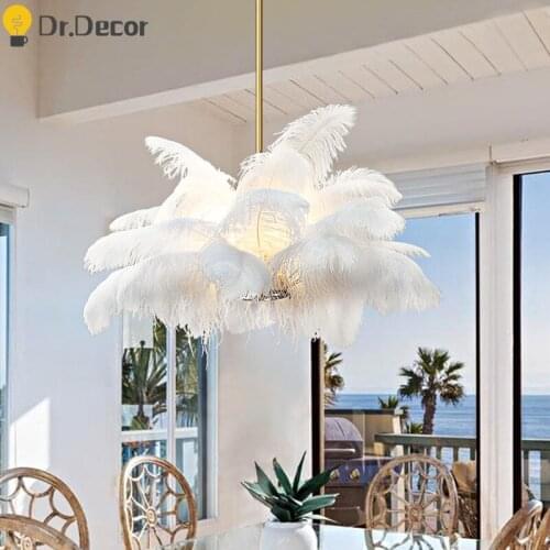 Modern Ostrich Feather Pendant Lights Lighting Restaurant Cafe LOFT Pendant Lamp Luxury LED Hanging Light Kitchen Lamps Fixtures