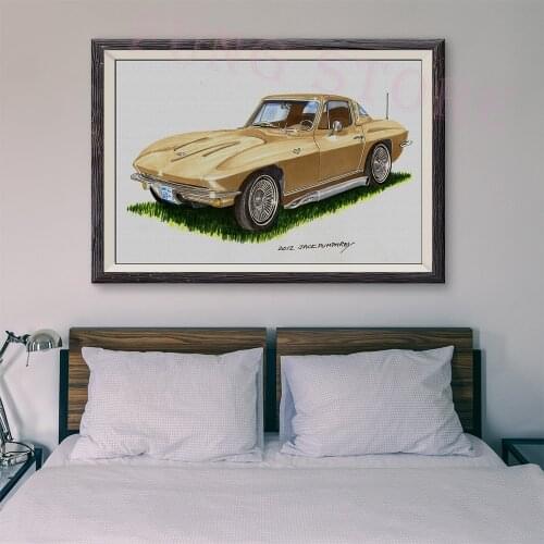 T082 Retro Racing Car Classic Painting Golden car 104 Custom Silk Poster Home Deco Wall Art Christmas Gift