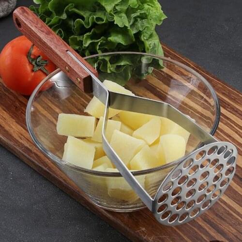 Stainless Steel Pusher / Potato Masher With Broad Mashing Plate For Smooth Mashed Potatoes Fruit Vegetable Tools Press Crusher