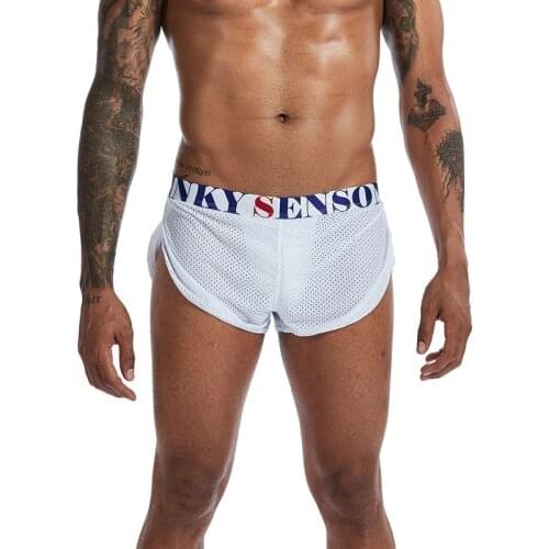 XXL Male Panties Mesh Breathable Underwear Sexy Side Split Boxershorts Pajamas Boxer Shorts Calzoncillos Hombre Trunks Sleepwear