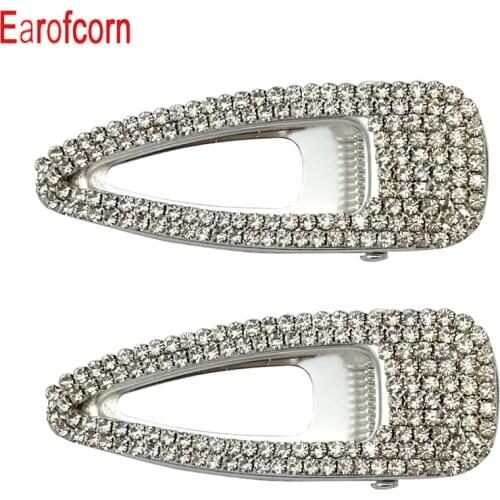 Earofcorn 2019 Korea Verstion Fashion Girls Shining Headwear Rhinestone Silver Plated Hair Clips Hair Jewelry 2 pcs