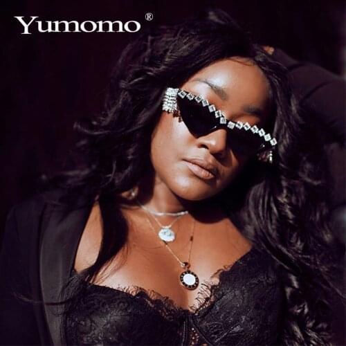 Vintage Sexy Red Women Tassel Diamond Sunglasses Luxury Brand Designer Fashion Black Cat Eye Rhinestone Glasses oculos feminino