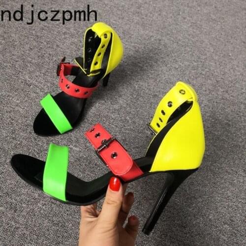 Womens Sandals The New Summer Fashion Sexy Open Toe Buckle Belt Buckle Color Matching High Heel Women Shoes Plus Size 35-47
