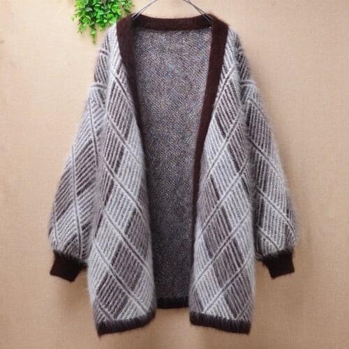 Ladies women fashion hairy plush thick warm mink cashmere knitwear long sleeves loose cardigans angora fur jacket coat sweater