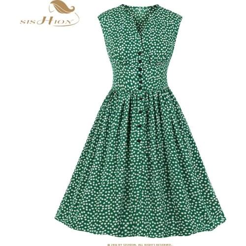 SISHION S-4XL Plus Size Dress Woman Summer A Line Dress VD1448 Yellow Green Sleeveless Single Breasted High Waist Summer Dress