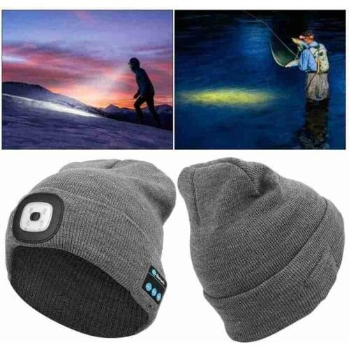 Winter Knitted Beanie Hat with Light Earphone Bluetooth Led Light Luminous Outdoor Mountaineering Handfree Music Headphone Hat