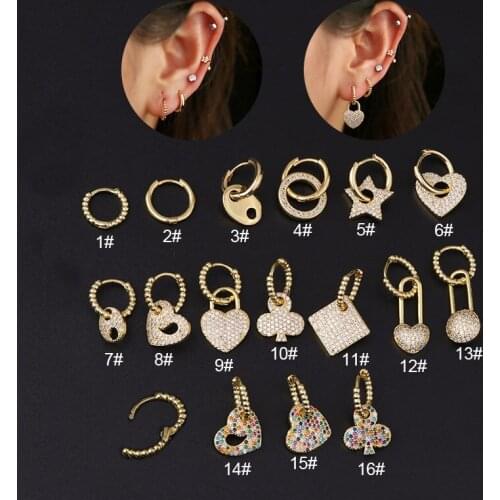 1Pc Universal Ring Hoop Earring for Women Tragus Crystal Zircon Piercing Ear Creative Glossy Wave Beads Accessories Jewelry