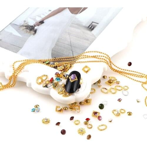 100Pcs Mixed style Rhinestone & Hollow Metal Rivet & 1 Meter Beads Chain For 3D Nail Art phone Decoration Accessories