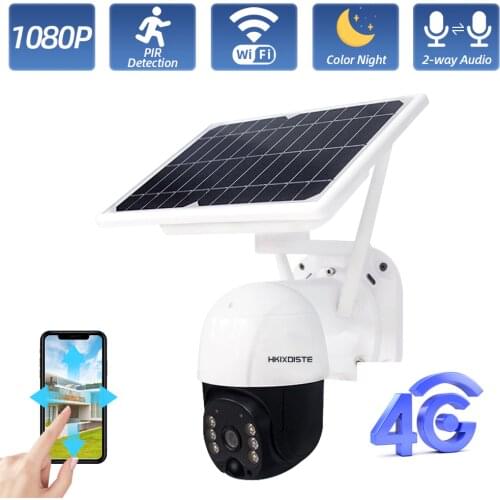 1080P HD 4G Low Power Solar Camera PTZ Color Night Two Way Audio Solar Panel Outdoor Monitoring PIR Detection IP Camera P2P 2mp