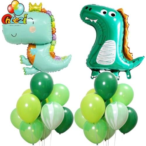 11pcs/lot Cute dinosaur Foil Balloons Green Dinosaur Birthday Party Decoration supplies kids toys Helium Globos baby shower