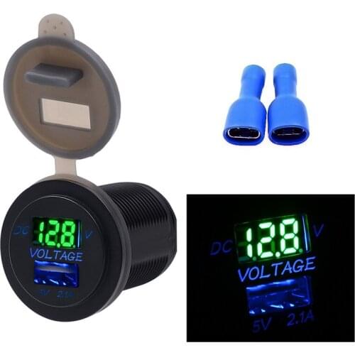 20Pcs/Lot USB 2.1A Car Charger Green LED Digital Voltmeter Adapter Charge For Tablets Mobile Phone Adapters & Sockets