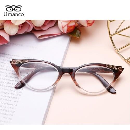 2021 Fashion Cat Eye Reading Glasses for Women With Rhinestone Plastic Frame Anti Blue Light Female Business Read Eyewear Gift