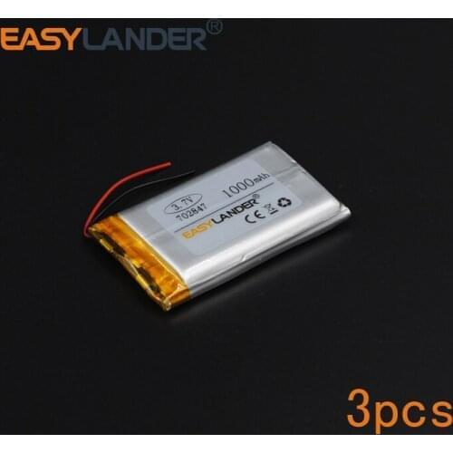 3pcs/Lot 3.7V 1000mAh 702847 Rechargeable li Polymer Li-ion Battery For MP3 Mp4 PAD DIY bluetooth Vedio Tablet PC mobile 072847
