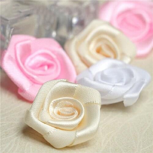 30Pcs 2.5*2.5cm 3D white champagne pink rose flower satin fabric material small flower clothing corsage accessories A1001