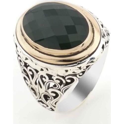 925 sterling Silver Green Zircon Cubic Zirconia Men Ring Model 9