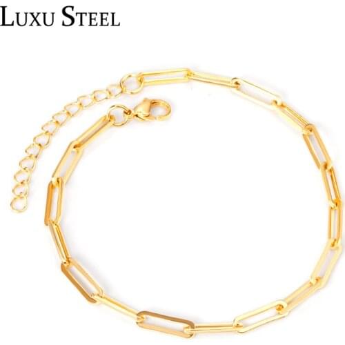 LUXUSTEEL Gold Color Chain Accessories Anklets For Women Fashion Classic Style Stainless Steel Anklets Bracelets Wedding Daily