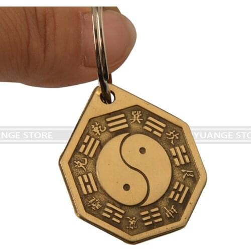 Feng Shui Chinese Concave Convex Bagua Copper Mirror Keychain The 8 hexagrams mirror