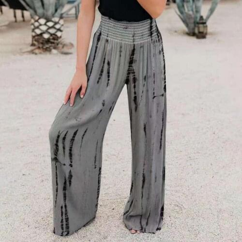 New Popular High Waist Pants All Match Full Length Elastic Waist Print Trousers Wide Leg Straight Women Trousers for Daily Wear