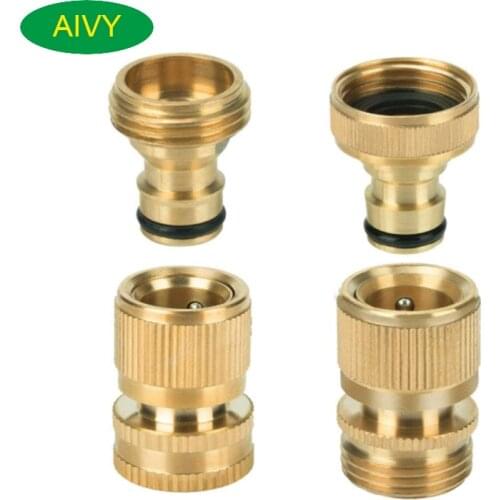 Garden Hose Quick Connector,Solid Brass 3/4" 1/2" Standard Adapter Watering Fitings Thread Easy Connect No-Leak (1Female+1Male)