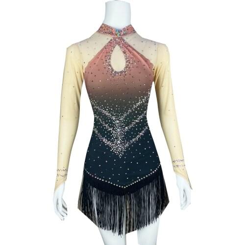 Black Figure Skating Dress Long-Sleeved Ice Skating Skirt Spandex