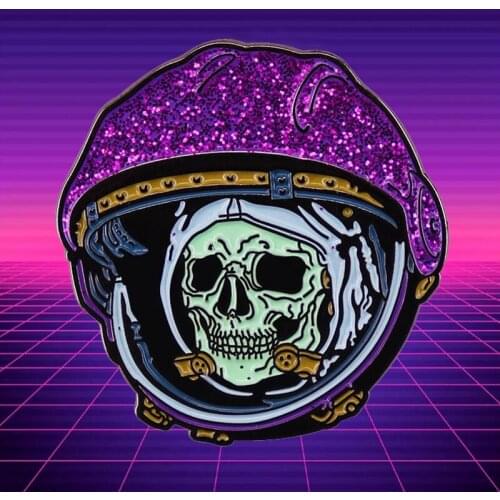 Gothic Goth Neon Space Guy enamel pin Soviet Yuri Gagarin Skull Astronaut brooch Celestial Skeleton badge Science art jewelry