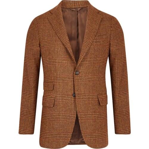 Plaid Suit Top Casual Singal Breasted Warm V-Neck Plaid Business Woolen For Man Notched Thick Male Fashion Jacket