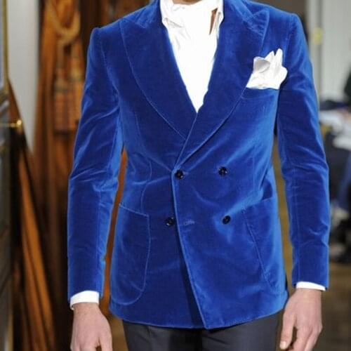 Autumn New Tailor Made Fashion Luxury Blue Velvet Suits Men Slim Fit Tuxedo Groomsmen For Wedding Dress Dinner Party Suits 2 Prc