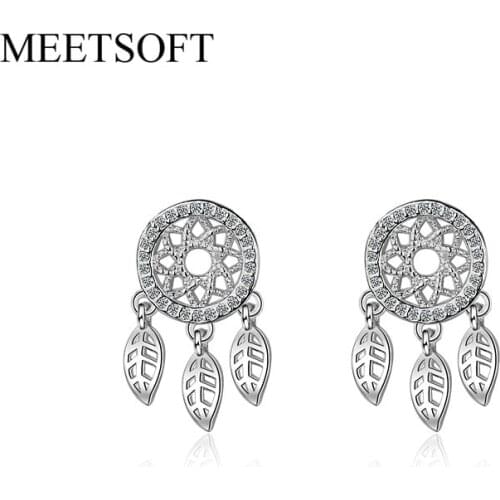 MEETSOFT 925 Sterling Silver Prevent Allergy Drop Earrings for Women Trendy Crystyal Dreamcatcher Small White Jewelry Gift
