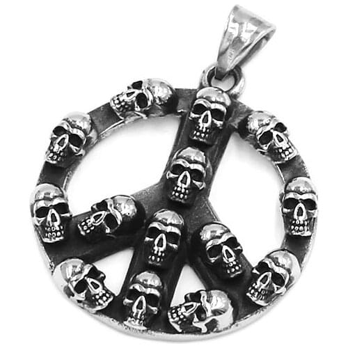 Fashion Peace Biker Skull Pendant Stainless Steel Jewelry World Peace Sign Skull Biker Men Pendant SWP0538A