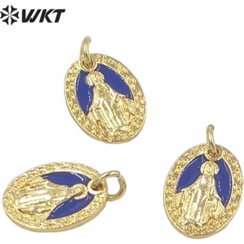 MP151 Vintage style female pendant wholesale popular blessed metal pendant oval shape virgin mary blue drop oil pendant