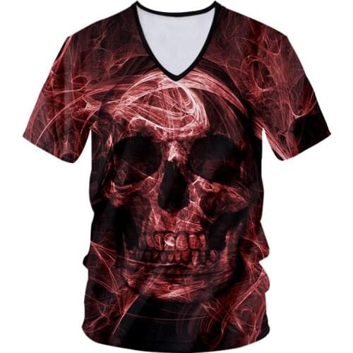 UJWI 3D Printing Mens Skull Tees Smog Harajuku Red Mist Oversized T-shirt Hip Hop V-T Shirt Wholesale Fast Delivery Dropship