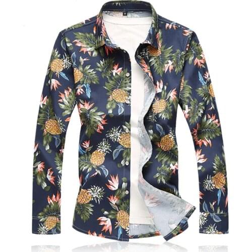 Men shirt M-7XL men shirt size M-7XL Fall 2018 main new men printed cotton spandex C106p55 mast yards long sleeve shirt