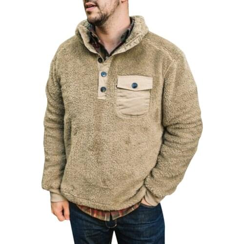 Cofekate Mens Sweatshirt Stand Collar Fleece Zipper Pullover Outerwear Winter Warm Baggy Long Sleeve Plush Sweatshirts Coat