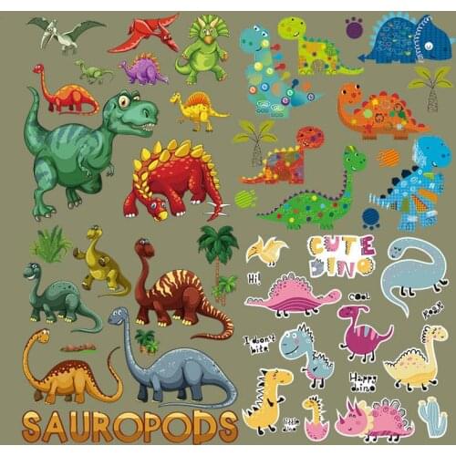 Cartoon Dinosaur Set Patch Iron on Big Size Stickers DIY Heat Transfers Patches for Clothing Vinyl Appliques for Children