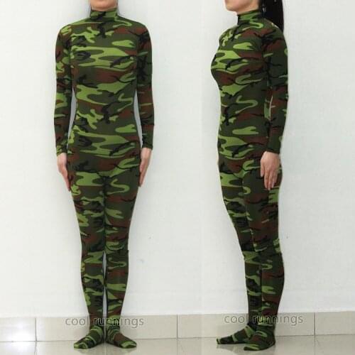 Fancy Dress Party Green Camo Unisex Spandex Zentai costume dancewear Unitard Bodysuit No Hood & Hands