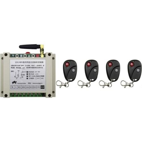 2017 New DC12V 24V 36V 48V 10A 2CH 2Channe RF wireless remote control switch System, 4 X Transmitter + 1 X Receiver,315/433 MHZ