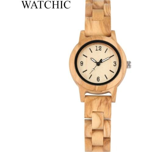 New Minimal Retro Style Olive wood women Wristwatch Lady Olive wood Watch Wooden Gold Oliveholz Wristwatch gift idea